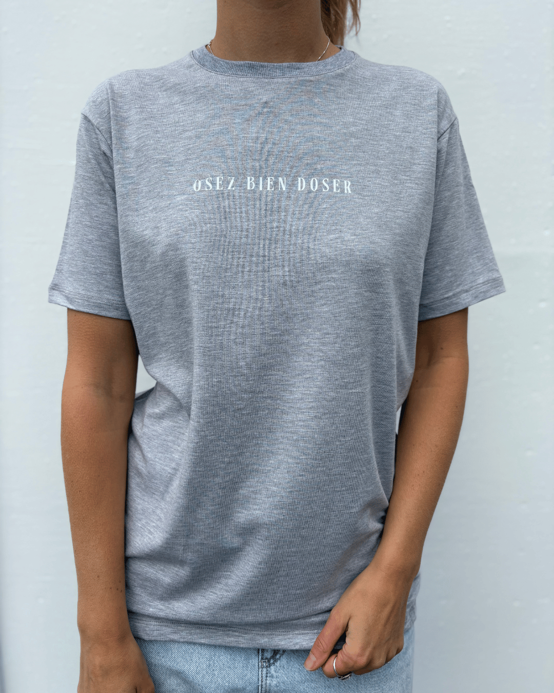 T-Shirt manches courtes «Osez bien doser» - Gris perle - Dérive ecobrand