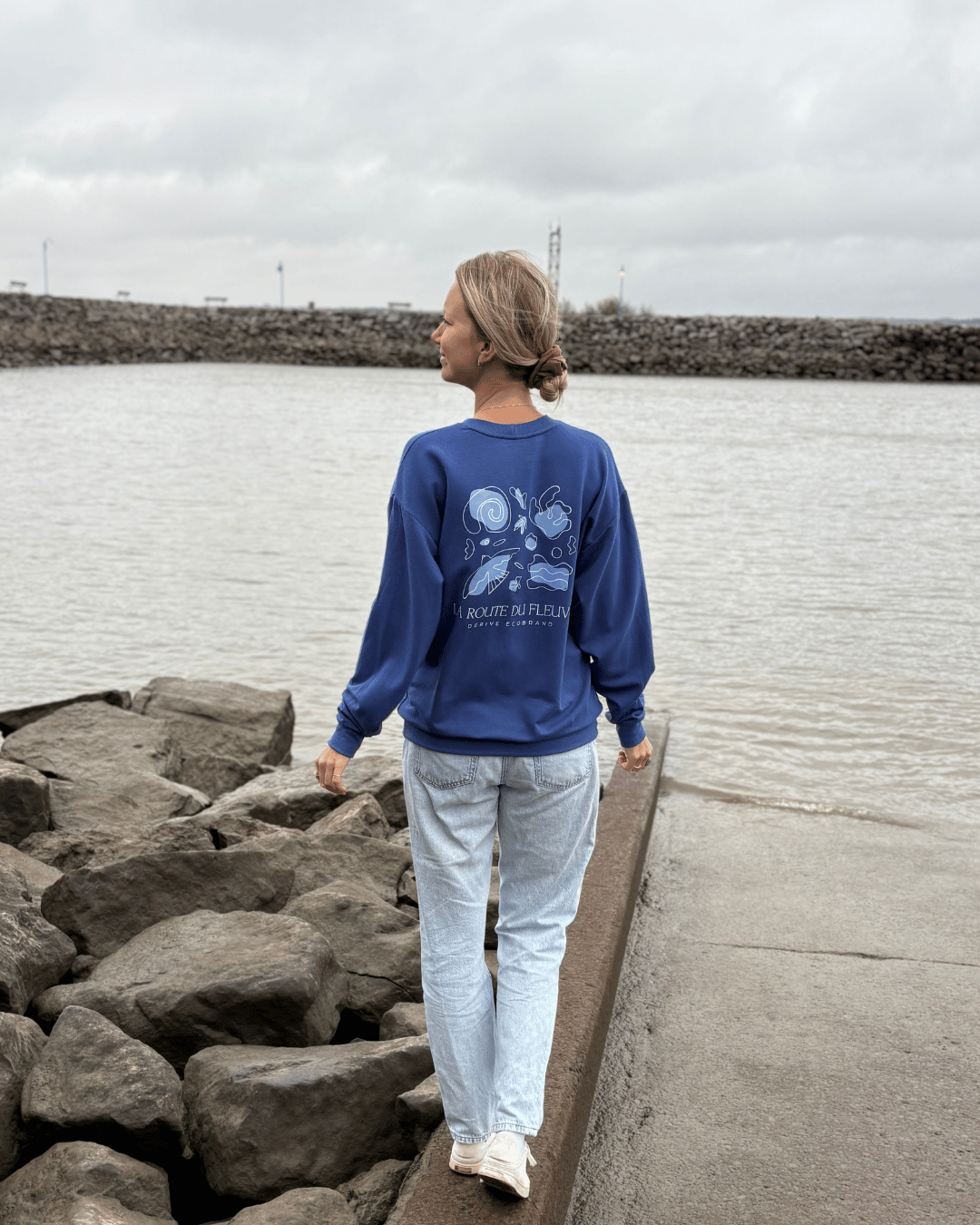 Crewneck «Route du Fleuve» Oversize - Deep Blue - Dérive ecobrand