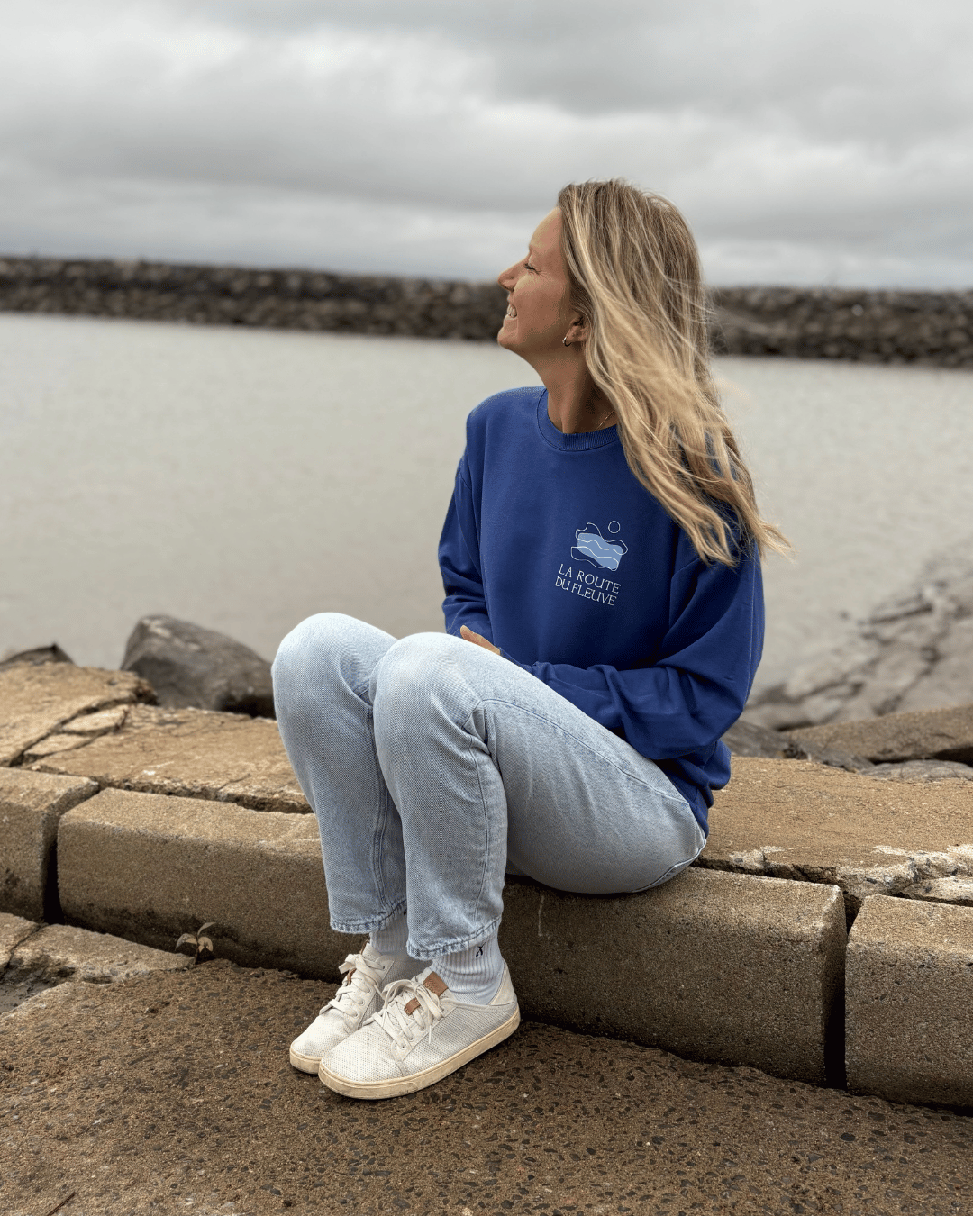 Crewneck «Route du Fleuve» Oversize - Deep Blue - Dérive ecobrand