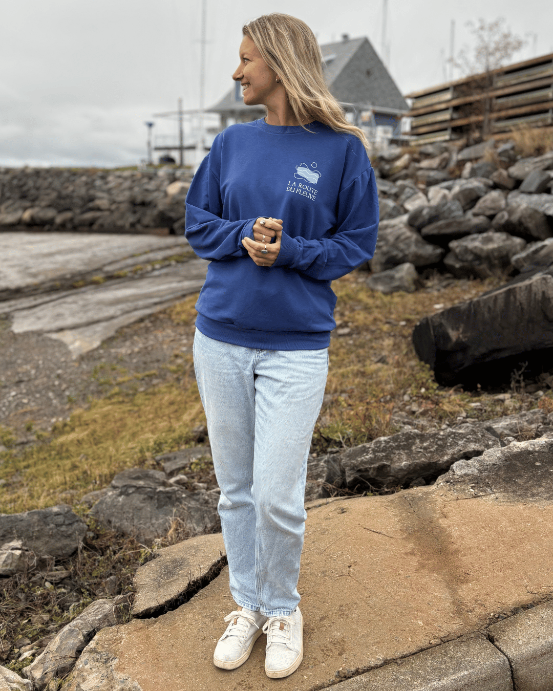 Crewneck «Route du Fleuve» Oversize - Deep Blue - Dérive ecobrand
