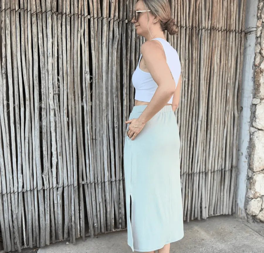 Jupe en Bambou Stretch - Sauge - Dérive ecobrand