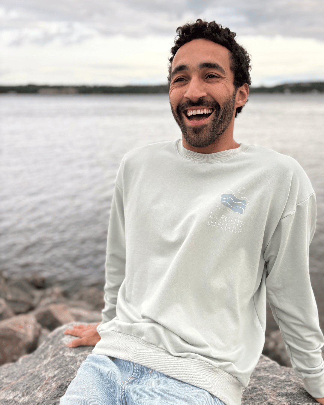 Crewneck «Route du Fleuve» Oversize - Sauge - Dérive ecobrand
