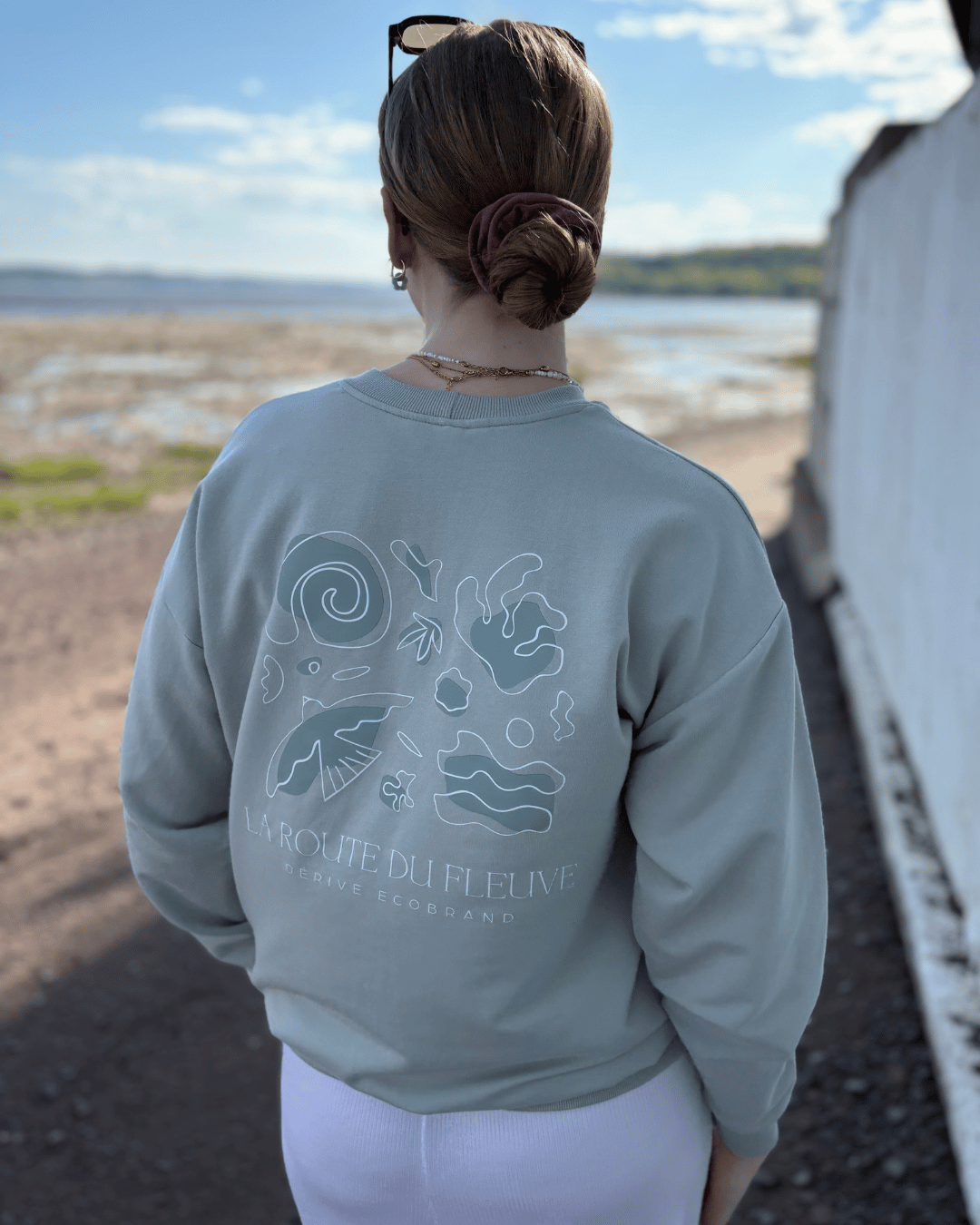 Crewneck «Route du Fleuve» Oversize - Sauge - Dérive ecobrand