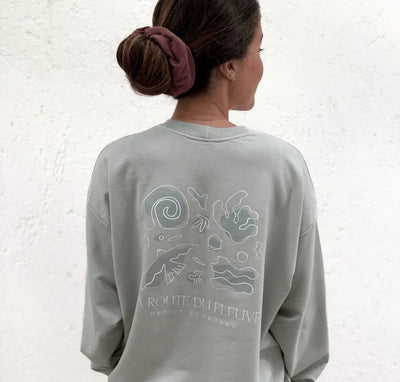 Crewneck «Route du Fleuve» Oversize - Sauge - Dérive ecobrand