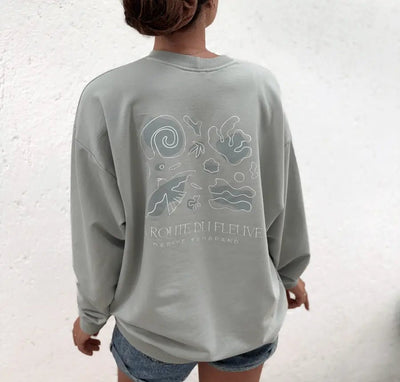 Crewneck «Route du Fleuve» Oversize - Sauge - Dérive ecobrand