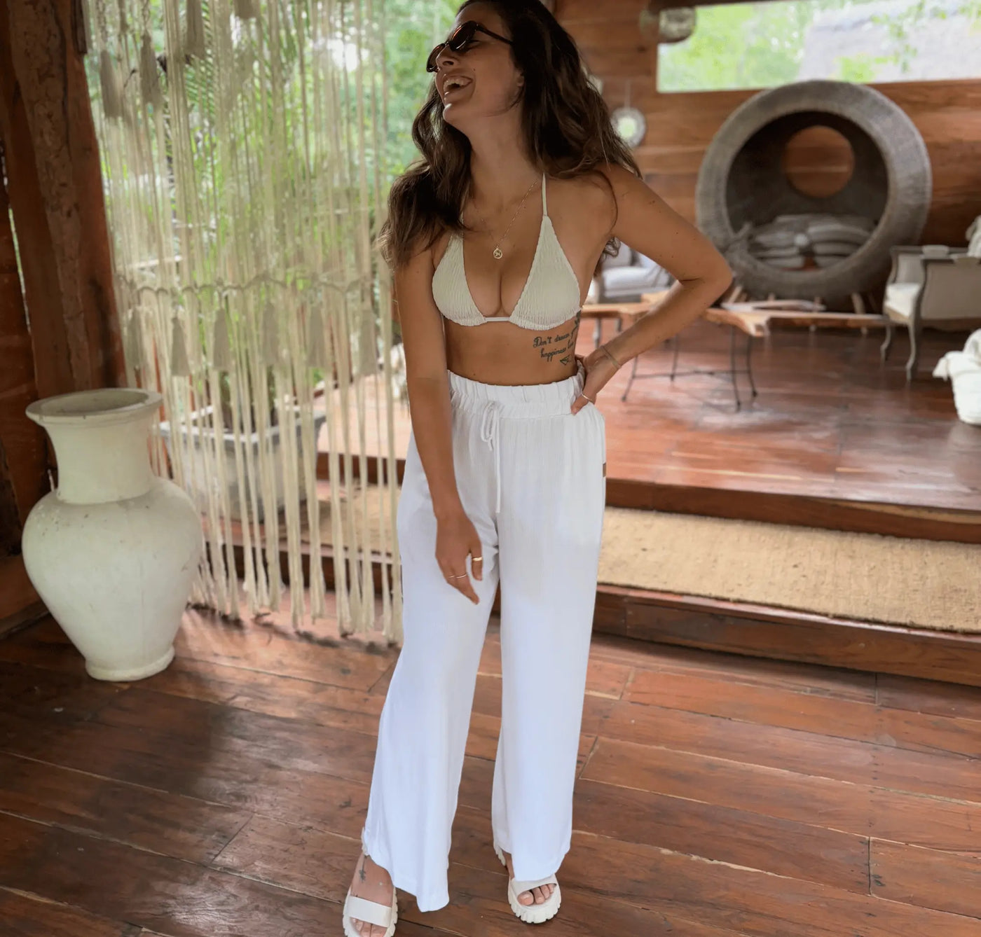 Pantalon «Flow» Tencel Stretch - Eggshell - Dérive ecobrand