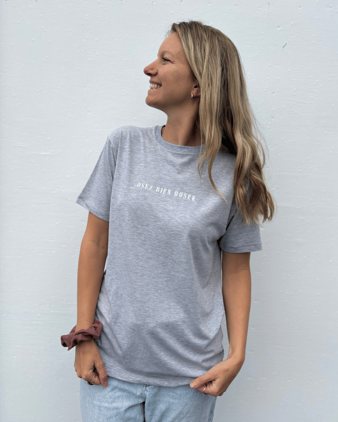 T-Shirt manches courtes «Osez bien doser» - Gris perle - Dérive ecobrand