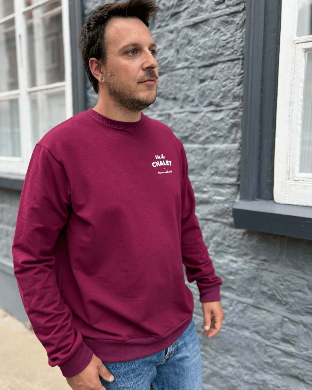 Crewneck «Vie de chalet» - Merlot - Dérive ecobrand
