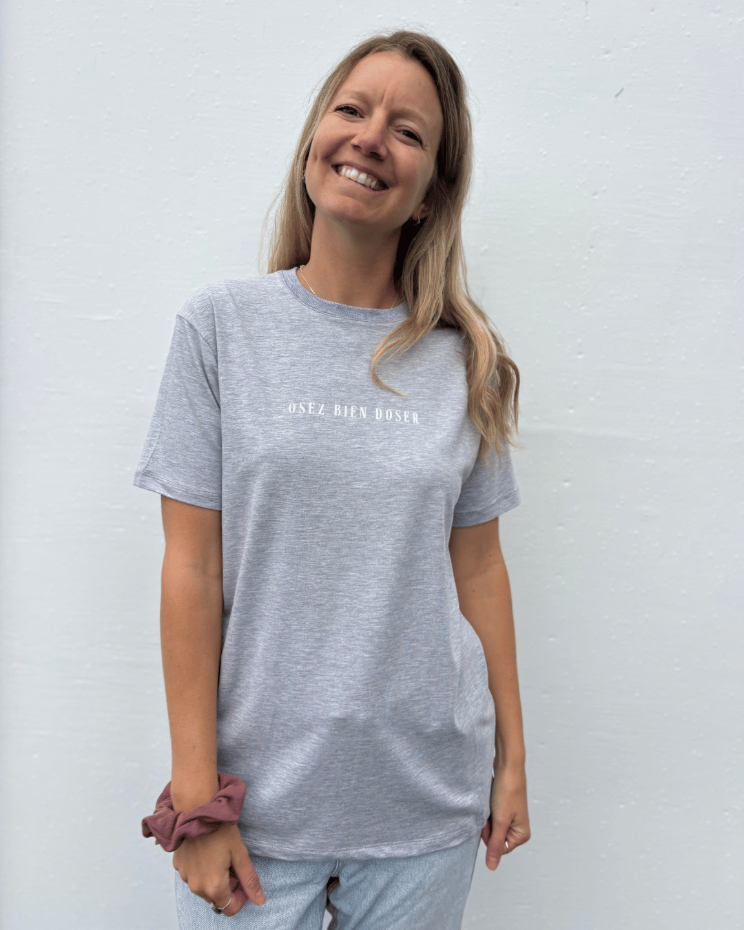 T-Shirt manches courtes «Osez bien doser» - Gris perle - Dérive ecobrand