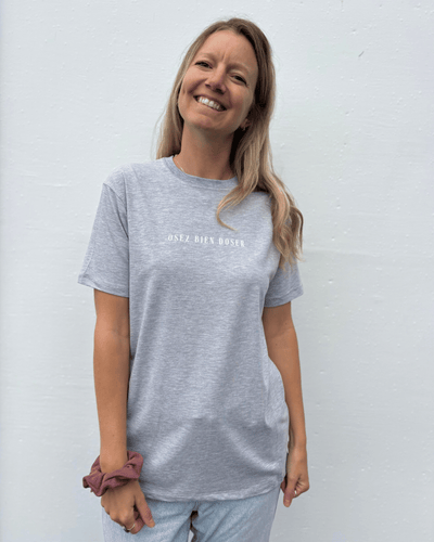 T-Shirt manches courtes «Osez bien doser» - Gris perle - Dérive ecobrand