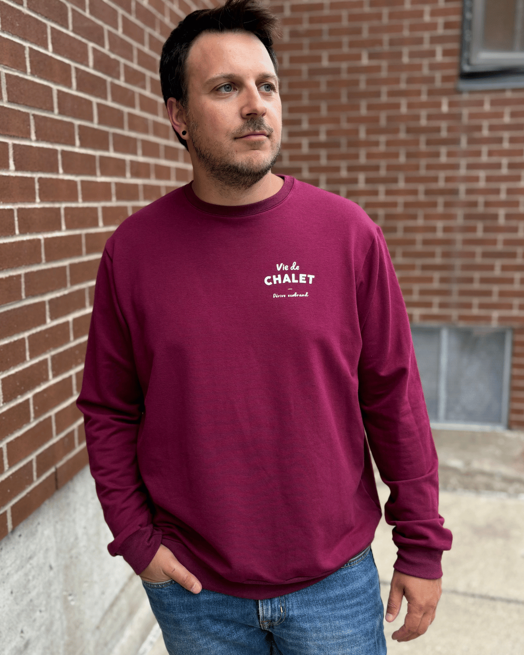 Crewneck «Vie de chalet» - Merlot - Dérive ecobrand