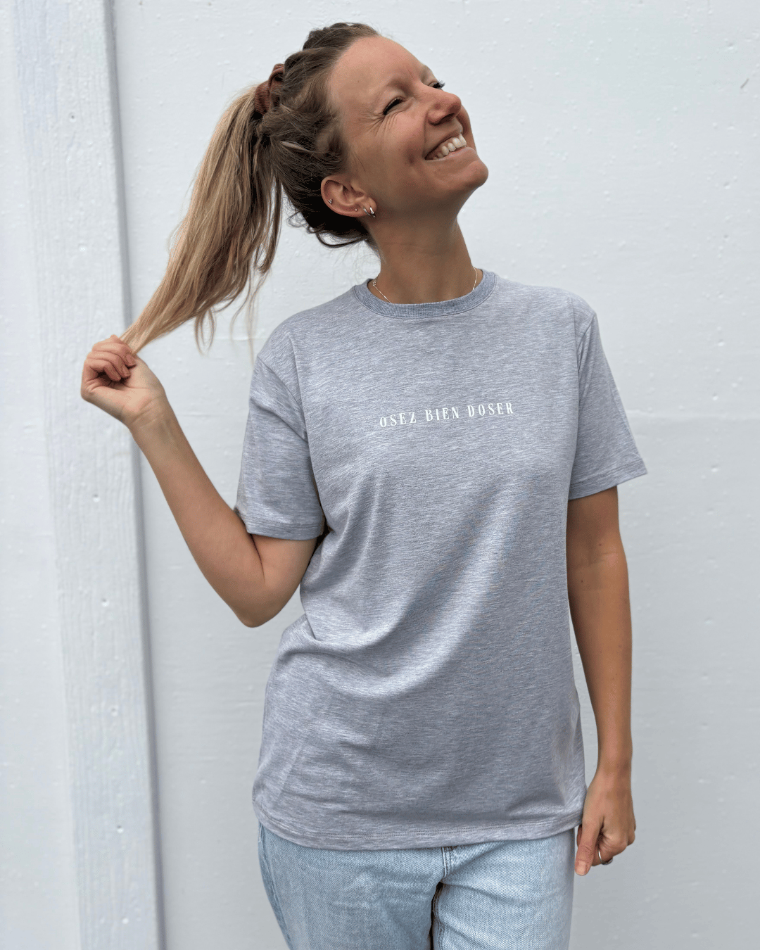 T-Shirt manches courtes «Osez bien doser» - Gris perle - Dérive ecobrand