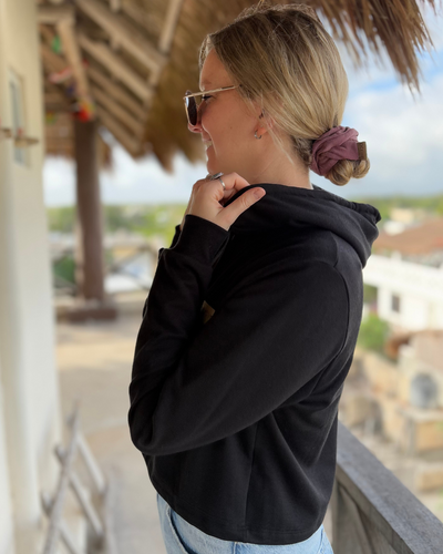Hoodie crop top «Dérive» - Noir