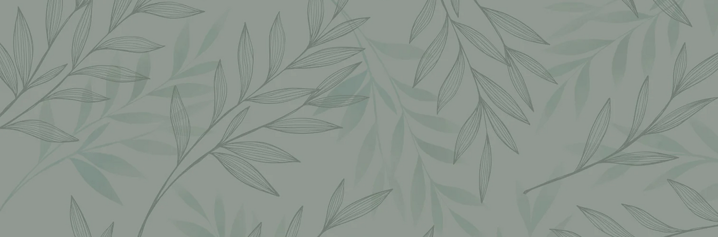 Motif minimaliste de feuilles vertes et grises illustrant l’identité écoresponsable et inspirée de la nature de Dérive ecobrand.